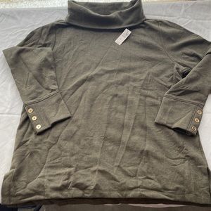 Talbots olive green hoodie turtleneck NWT